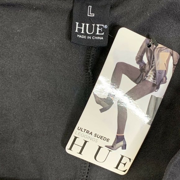 HUE Black Stretch Faux Ultra Suede Full Length High Rise Leggings Womens L NWT - Picture 5 of 7